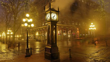 Улица, туман, часы