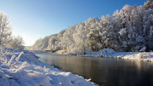Река, зима, снег, мост